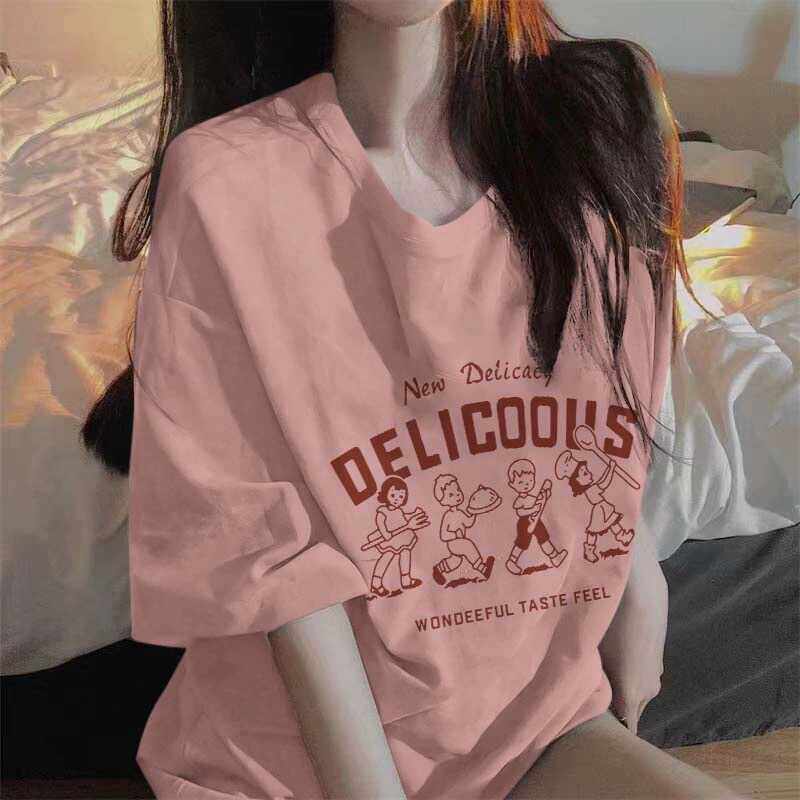 2024新款粉色纯棉宽松短袖t恤女