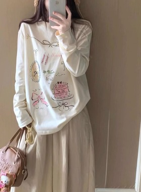 100%纯棉白色长袖t恤女打底衫2025新款内搭外穿圆领设计感ins上衣