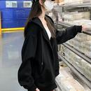 宽松休闲百搭上衣潮牌帽衫 纯棉连帽黑色外套卫衣女2025早春秋薄款