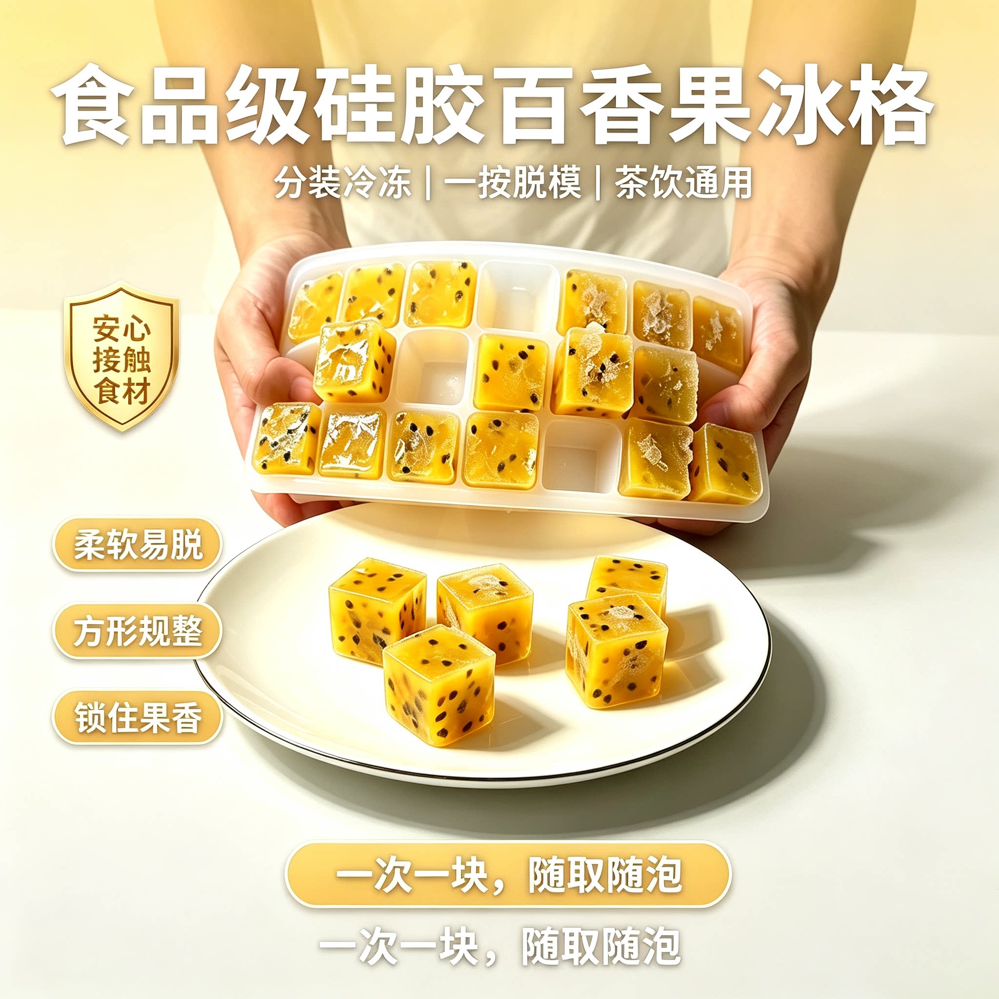 百香果分装盒食品级硅胶冰格模具大号冰块酒吧威士忌金桔柠檬制冰