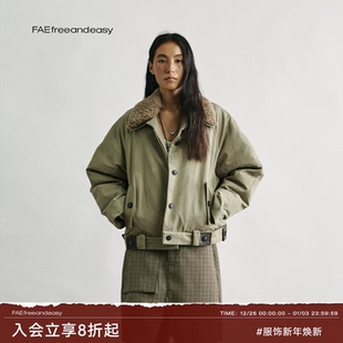 短夹克加绒冬季 毛领工装 无一物 巴恩风茧型羽绒服 FAE