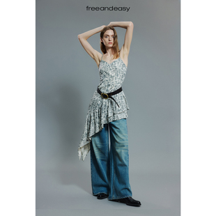 女力鳞纹吊带裙不规则下摆吊带连衣裙 两幅面孔 FAE