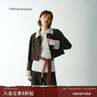 撞料翻折口袋短夹克春夏复古休闲翻领外套 不必拘束 FAE