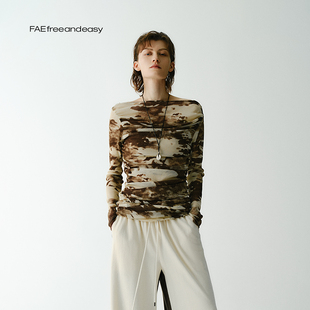 前后两穿斜肩上衣废土风渲染弹力网纱长袖 鎏金时代 FAE