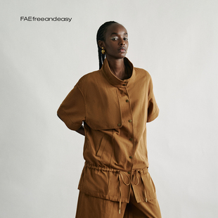 工装 低重中袖 丘暮谣 外套女秋复古立领抽绳收腰上衣 FAE