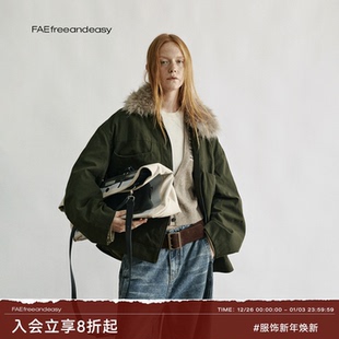 羽绒外套冬季 巴恩风工装 两幅面孔 可拆卸内胆毛领派克服 FAE