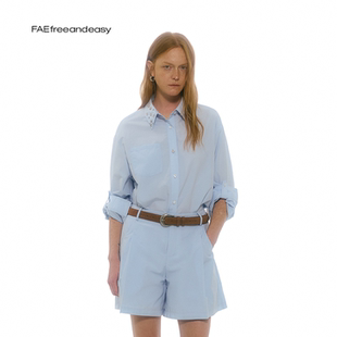 女2026年春季 镶钻翻领纯色衬衫 BOSSlady 棉质休闲衬衣 FAE