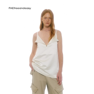 折页钉珠深V吊带女正反可穿莱赛尔休闲背心早春 缝隙生声 FAE