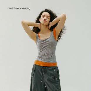 修身 天丝针织弹力背心夏季 平和圣光 显瘦橘色吊带上衣 FAE