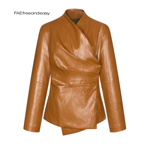 褶感收腰皮西装 BOSSlady 外套女2026年春款 FAE