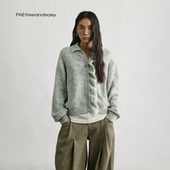 慵懒风休闲毛衣外套 木耳边翻领灰色针织衫 FAE 摩由罗花园