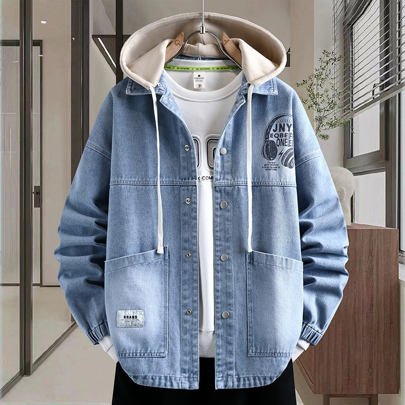 春季穿搭潮牌新款青少年可脱卸帽牛仔夹克背面印花设计男生外套,男装,牛仔外套,淘宝优惠券,粉丝福利购,淘宝优惠卷