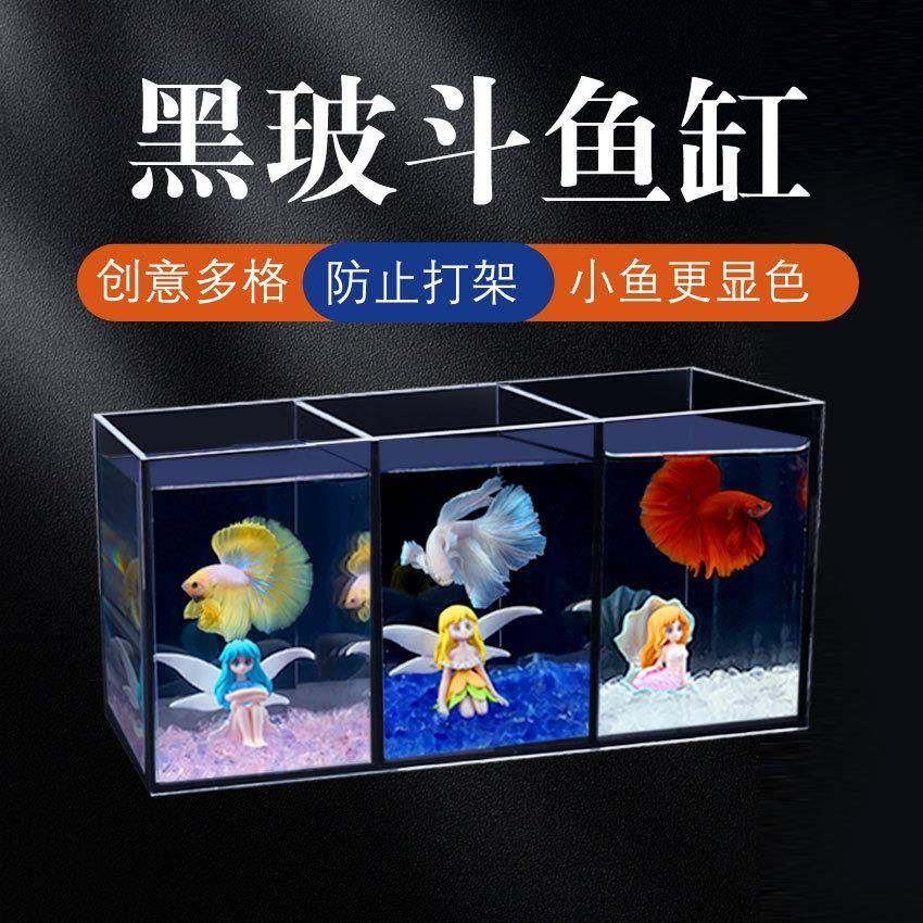 斗鱼缸桌面创意多格黑玻防打架促发色免换水斗鱼连体桌面超白鱼缸,宠物/宠物食品及用品,桌面缸,淘宝优惠券,粉丝福利购,淘宝优惠卷