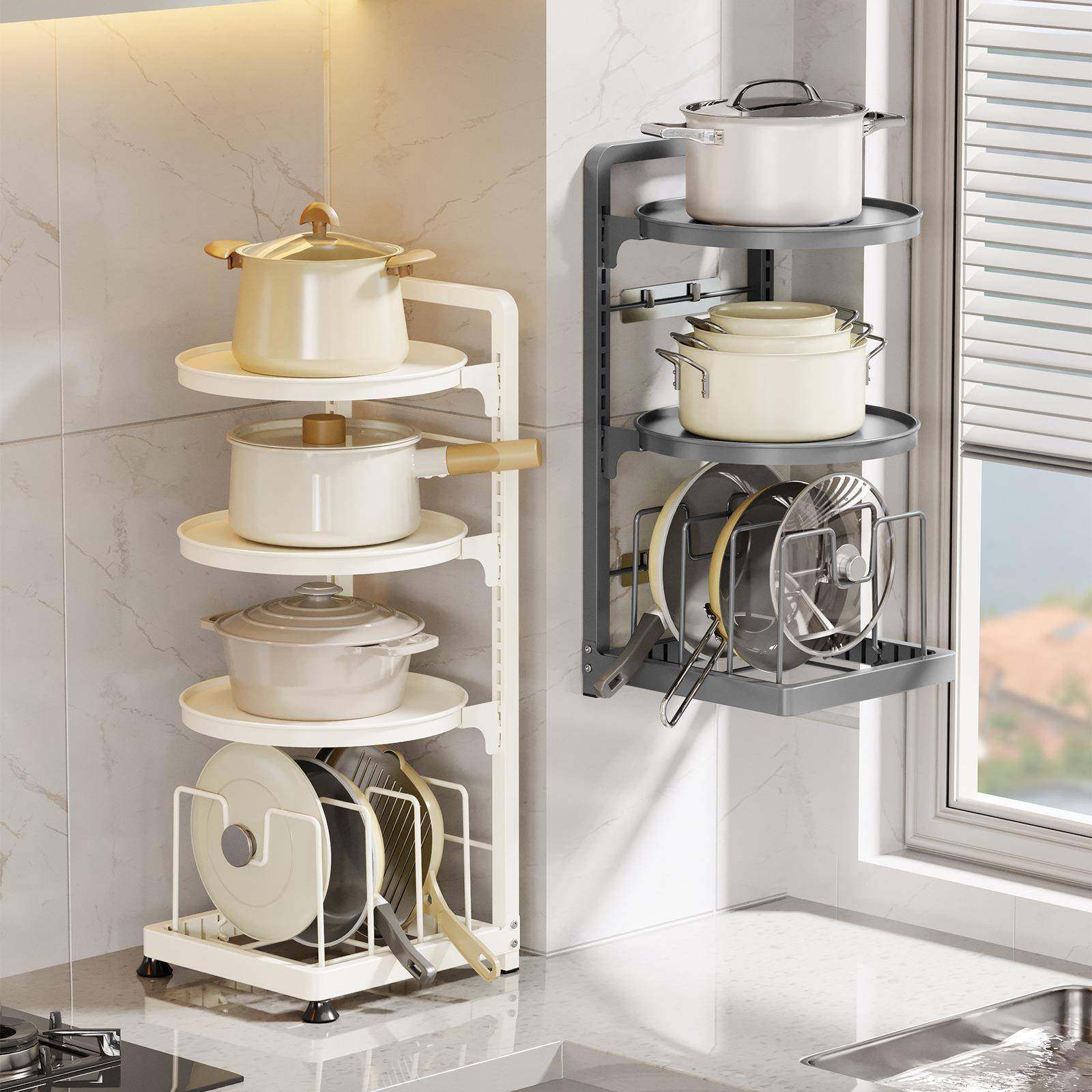 厨房新选择可调节高度锅架结合壁挂免打孔锅盖架卡扣拆卸简约实用,厨房/烹饪用具,抹布架/厨房清洁收纳架,淘宝优惠券,粉丝福利购,淘宝优惠卷