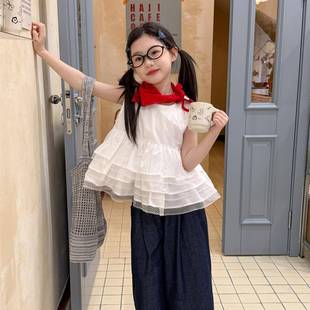 蕾丝花边甜美儿童上衣潮童 花与寻Ki女童小衫 2025年夏季 新款 无袖