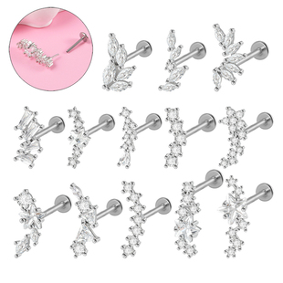 食人花 2023新款花朵锆石插针款耳钉耳骨钉爆闪唇钉1MM穿刺饰品女