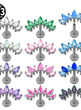 食人花 欧美气质G23钛合金超闪锆石澳宝内螺纹唇钉耳钉耳骨钉16G