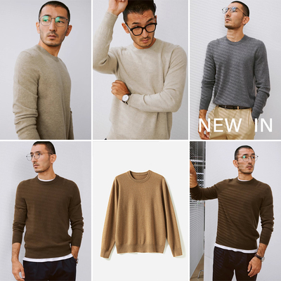 目羡无缝KVSS全羊绒圆领长袖针织套衫男士 MZT06004