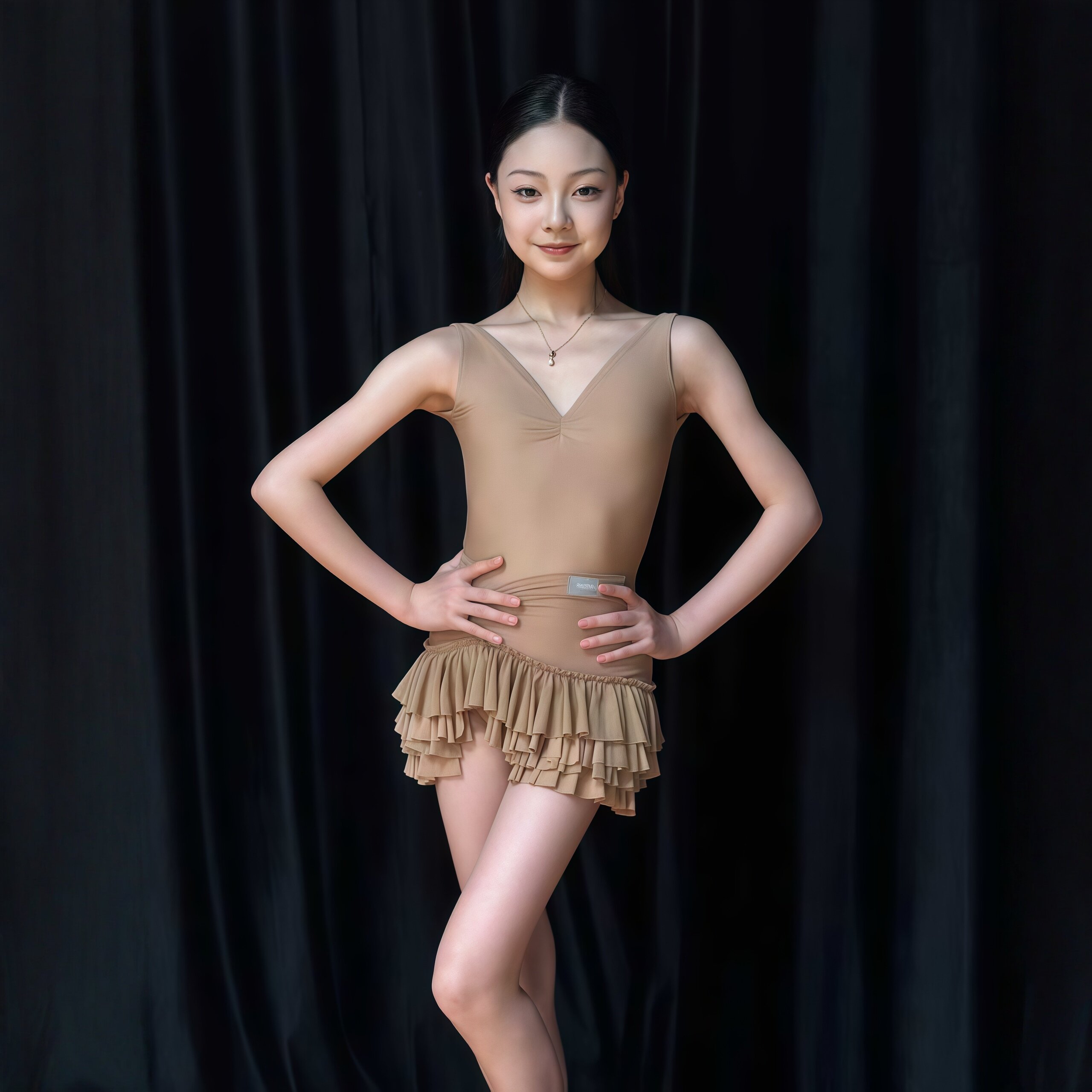 2026新款拉丁舞服高级贴肤肌底无袖V领蛋糕超短裙女童日常练功服