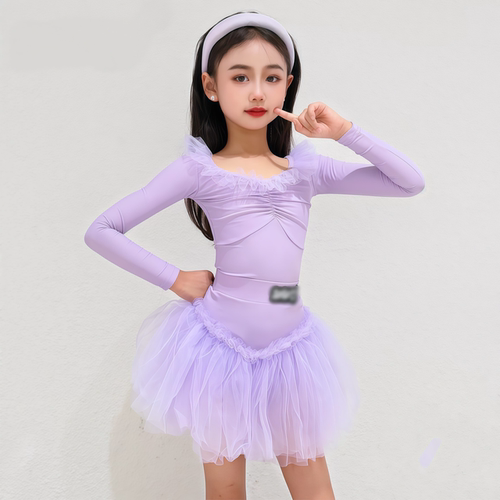 秋冬女童拉丁舞长袖网纱蓬蓬裙