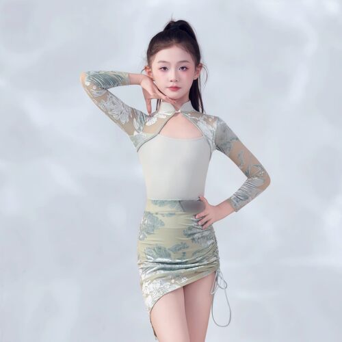 女童拉丁国风立领包臀短裙表演服