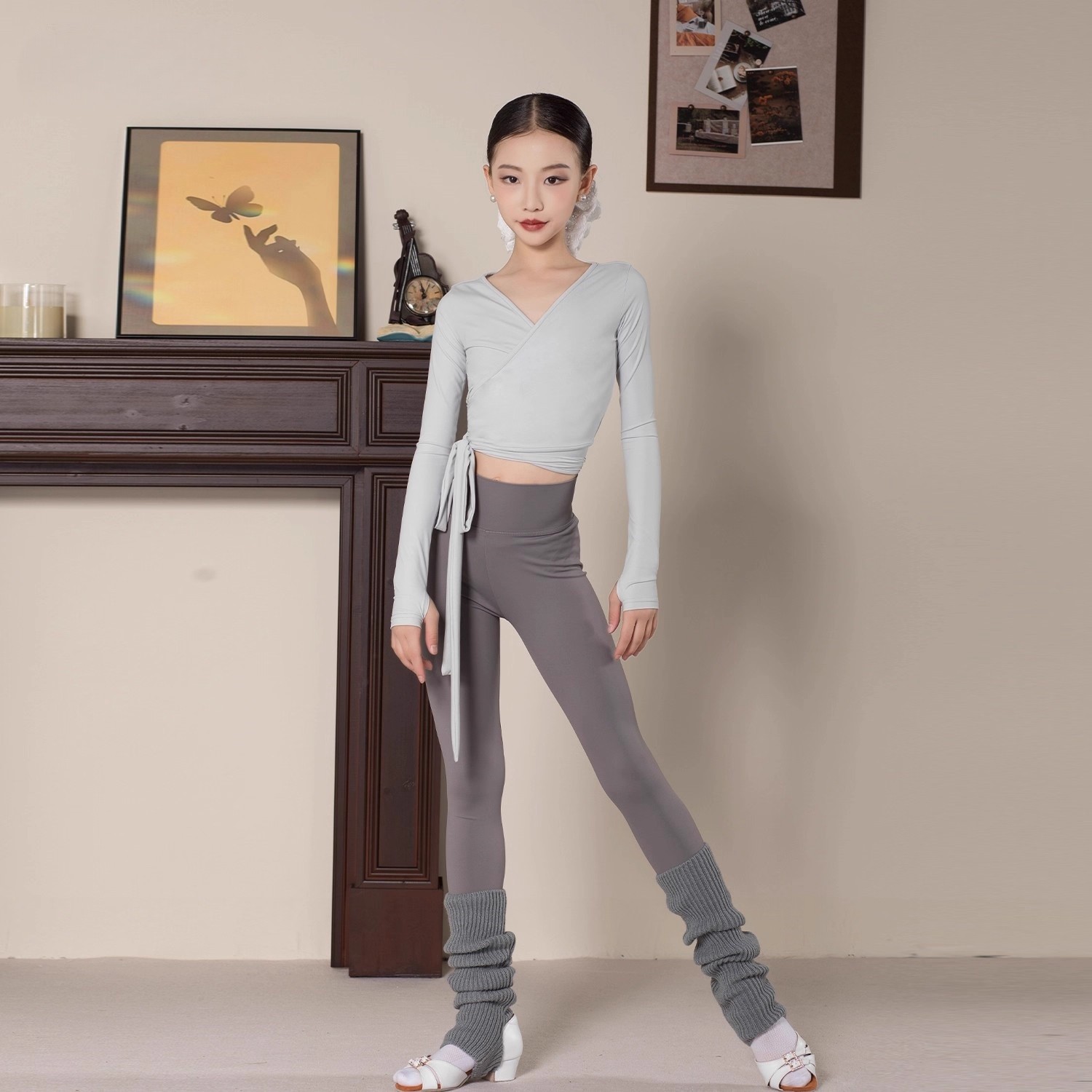 秋冬女童拉丁舞服V领长袖长裤