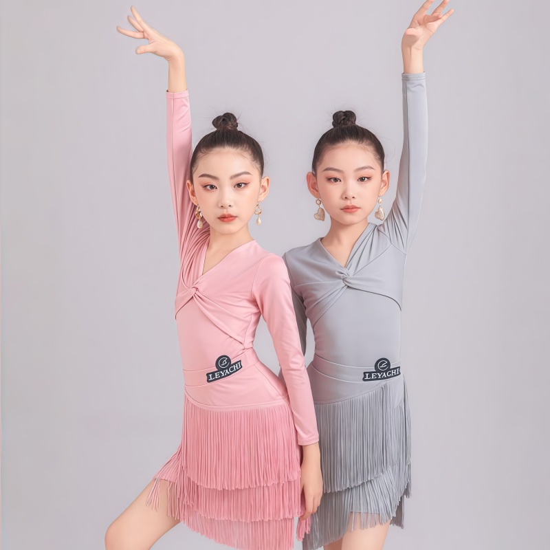 秋季女童拉丁舞长袖上衣流苏裙