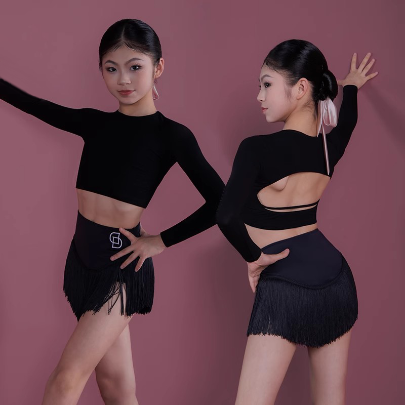 秋季款女童拉丁舞长袖上衣流苏裙