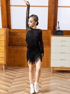 FZS同款舞服2026新款女童拉丁舞练功服网纱流苏套装集训演出服