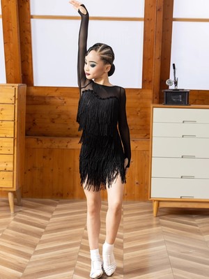 FZS同款冬女童拉丁舞流苏练功服