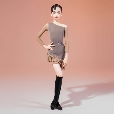 冬季女童拉丁舞演出长袖包臀短裙