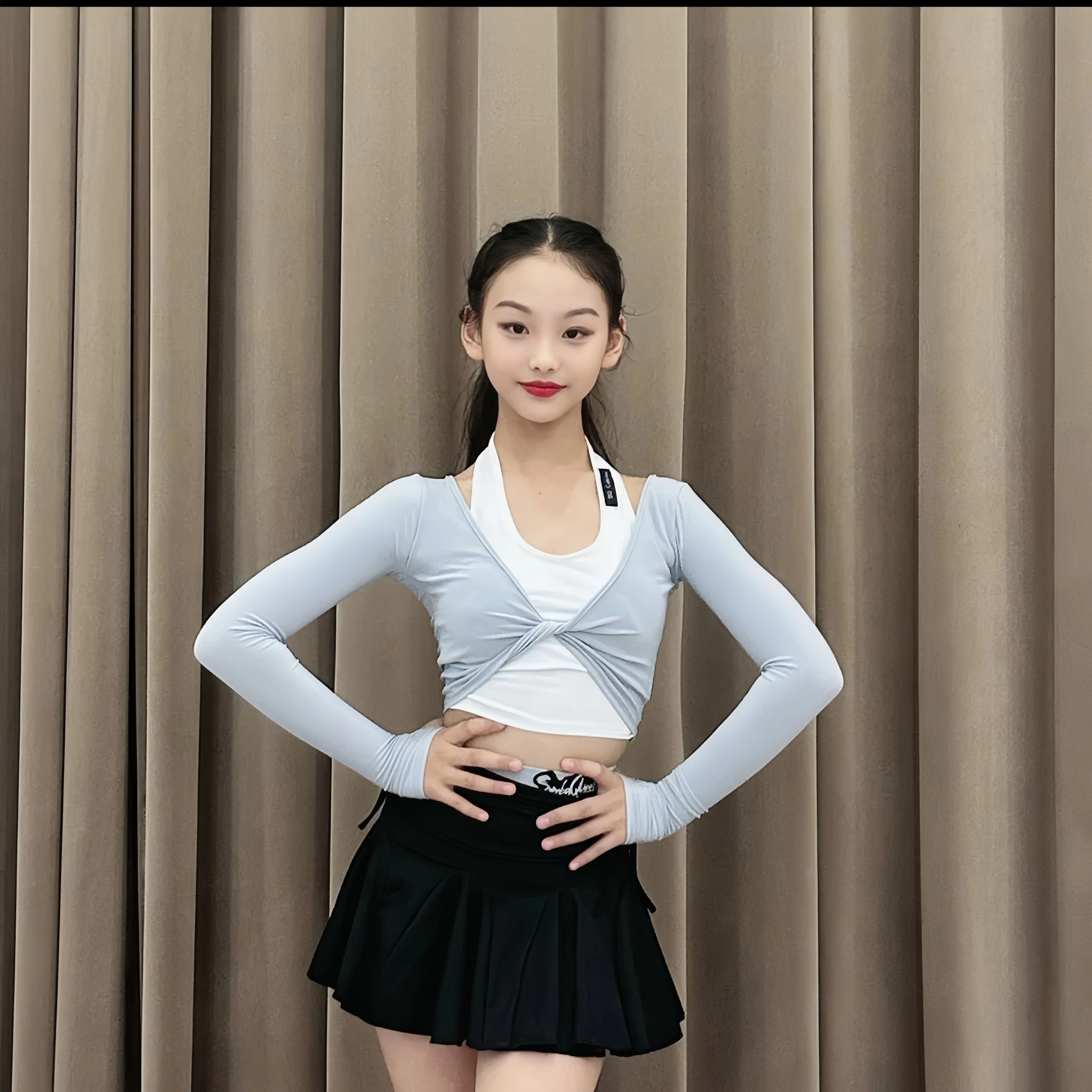 秋冬拉丁舞长袖外披开衫小吊带