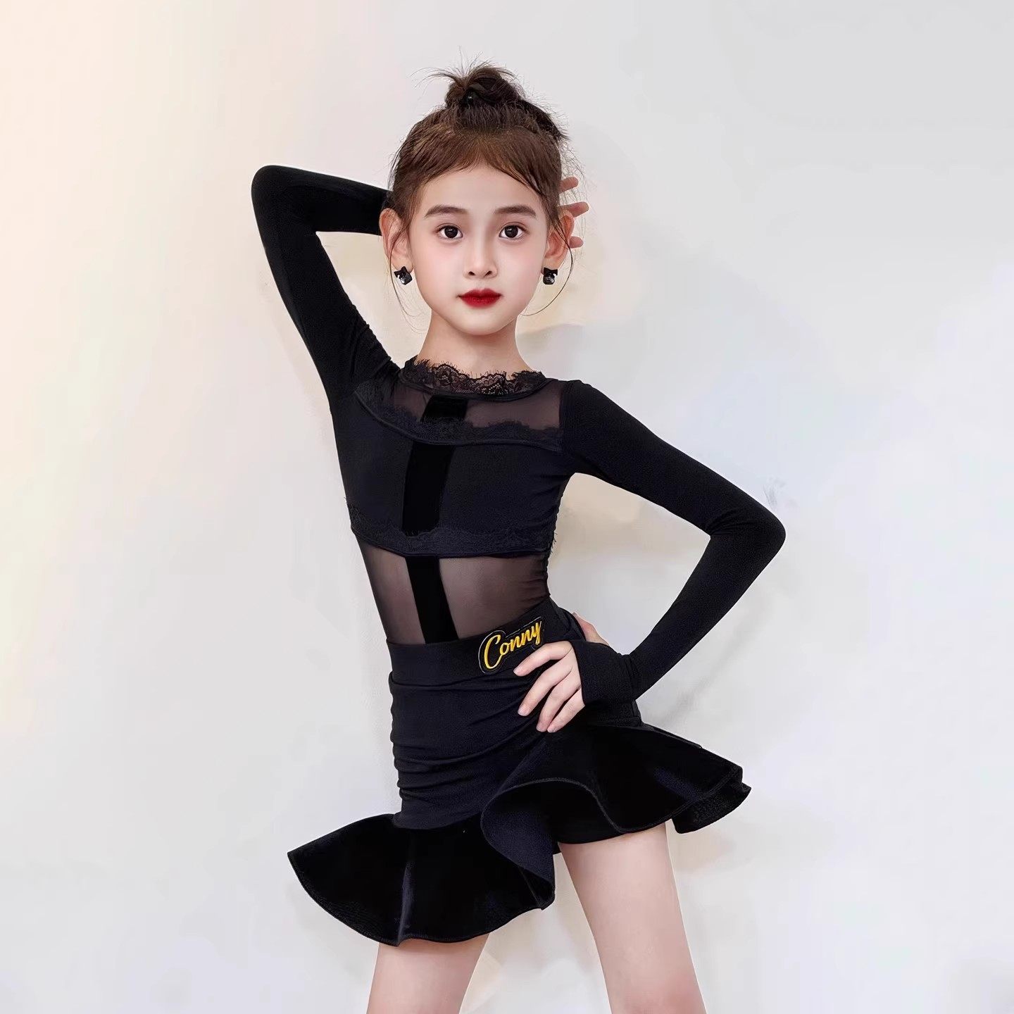 冬季女童拉丁舞长袖上衣半身短裙