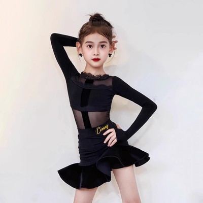 冬季女童拉丁舞长袖上衣半身短裙