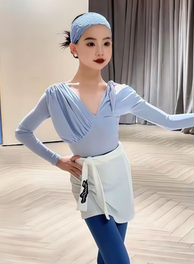 SQ同款拉丁舞服女童春季新款长袖褶皱连体上衣百搭瑜伽运动裤套装