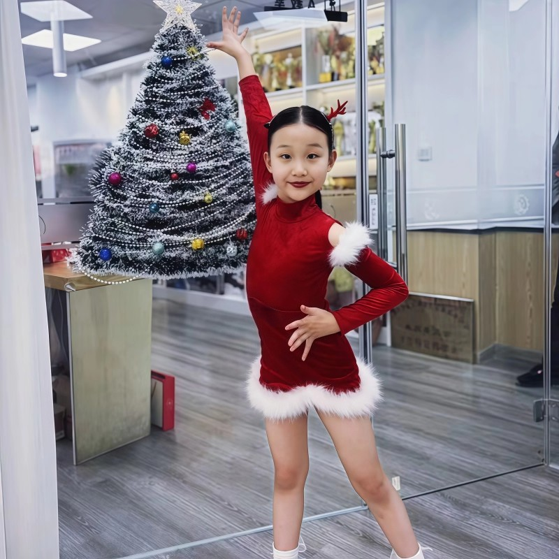 2026冬季新款女童拉丁舞演出服高领长袖连体上衣不规则包臀短裙