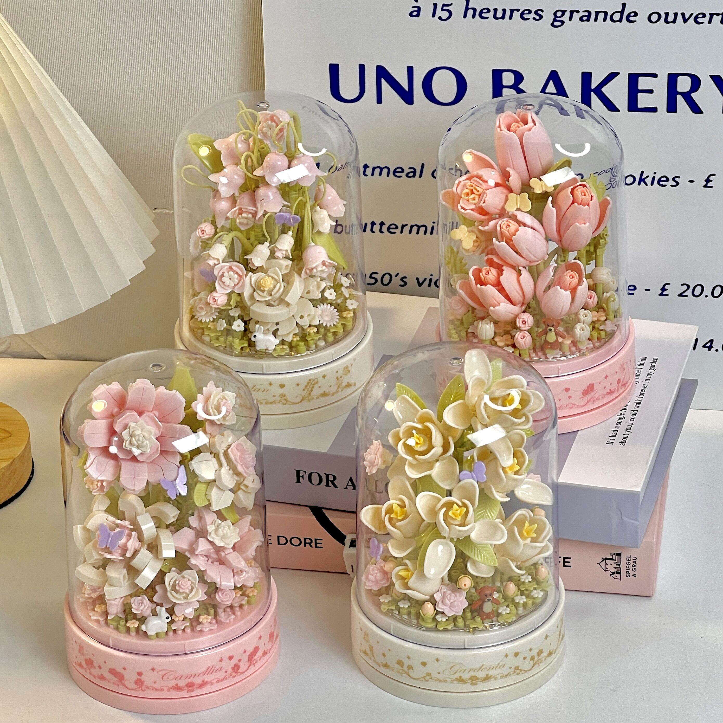 乐积木花拼装永生花束玩具手工diy八音盒治愈系拼图摆件教师节高