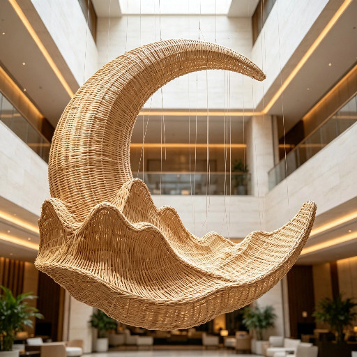定制展馆民宿网红吊挂竹编月亮山水雕塑大型藤编艺术装置室内景观