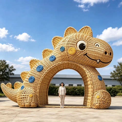 定制户外景区大型藤编恐龙拱门雕塑卡通竹编动物通道露营地美陈