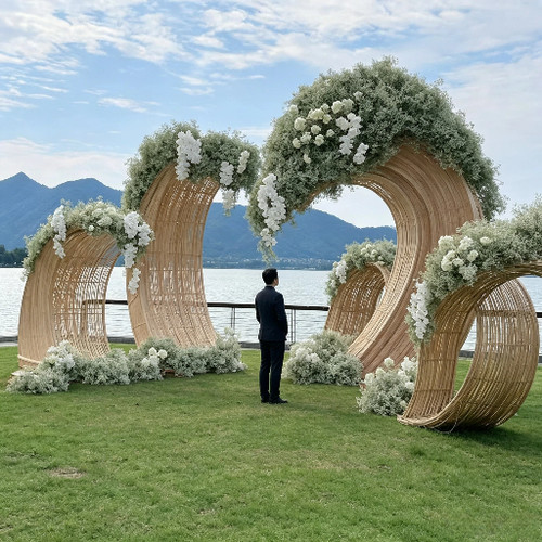 定制藤编波浪造型雕塑大型抽象竹编装置户外公园园林景观艺术装饰