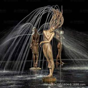 欧式流水喷泉现代人物铸铜雕塑黄铜景观水景喷泉小区广场摆件