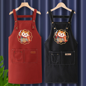 纯棉围裙红色专用厨房家用2023新款餐饮定制logo印字成人工作服女