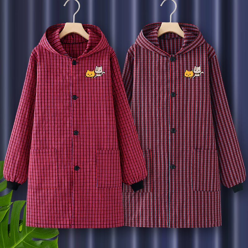 男罩衣女新款春秋款2025工作服纯棉围裙厨房家用长袖做饭上班专用