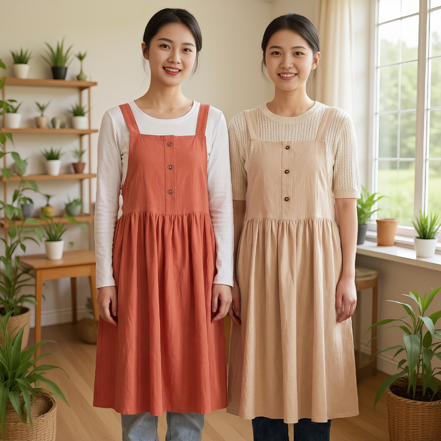 新款纯棉透气厨房围裙女