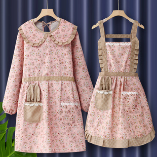 围裙厨房家用长袖 网红可爱餐饮专用美甲工作服女 纯棉罩衣2025新款