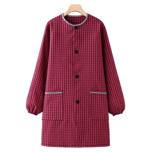 工作服罩衣厨房家用上班长袖围裙女2025新款纯棉餐饮夏季薄款做饭