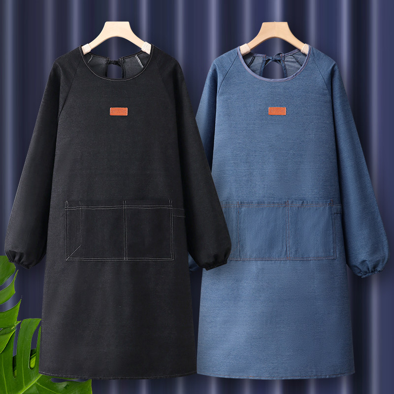 牛仔围裙干活罩衣新款长袖印字