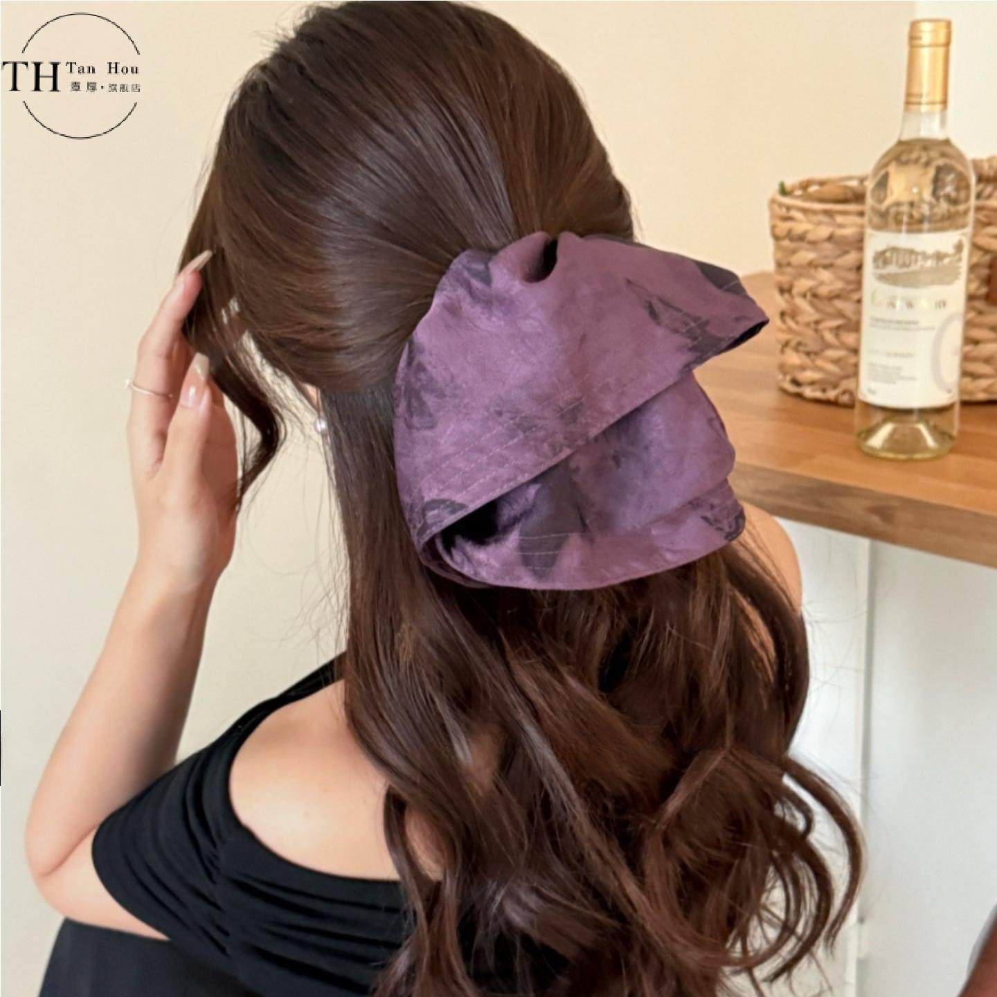 慵懒复古中式布艺缎面丝绒印花超大号大肠发圈高级感文化创意手环