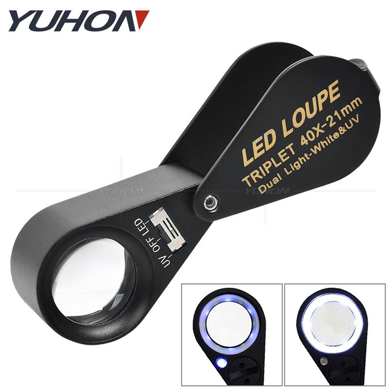 铝合金水滴形6灯7验钞灯40倍21玻璃镀膜镜片折叠珠宝放大镜