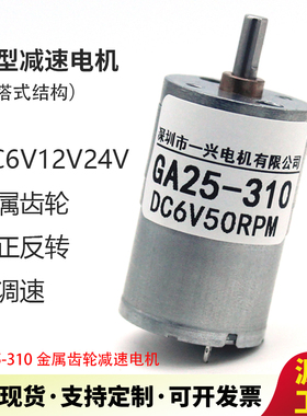 GA25-310微型直流减速电机可调速金属齿轮正反转小型马达6V12V24V